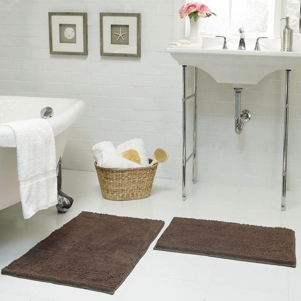 Brown Plush Shag Chenille Bath Mat Set