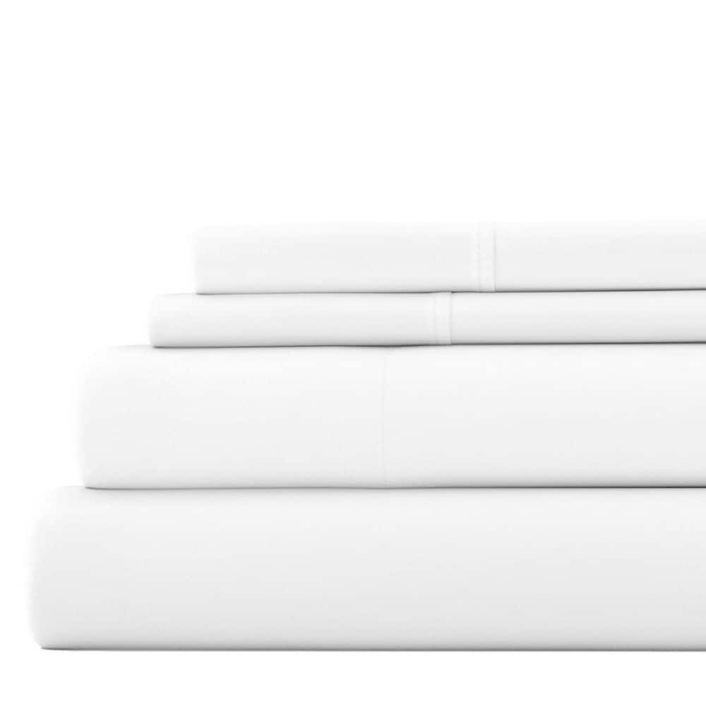 Becky Cameron 4-Piece White Solid Microfiber Queen Sheet Set IEH-4PC ...