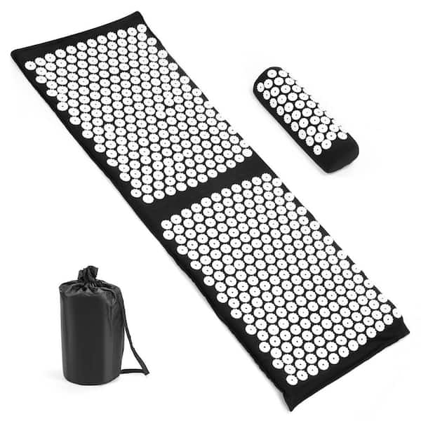 Acupressure Mat and Pillow Set for Neck and Back Pain Relief, Stress Relief Therapy with Thousands of Points in Black