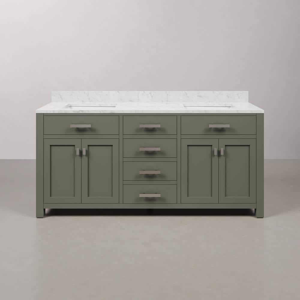 Madison 72" Glacial Green Double Sink Vanity with Marble Top