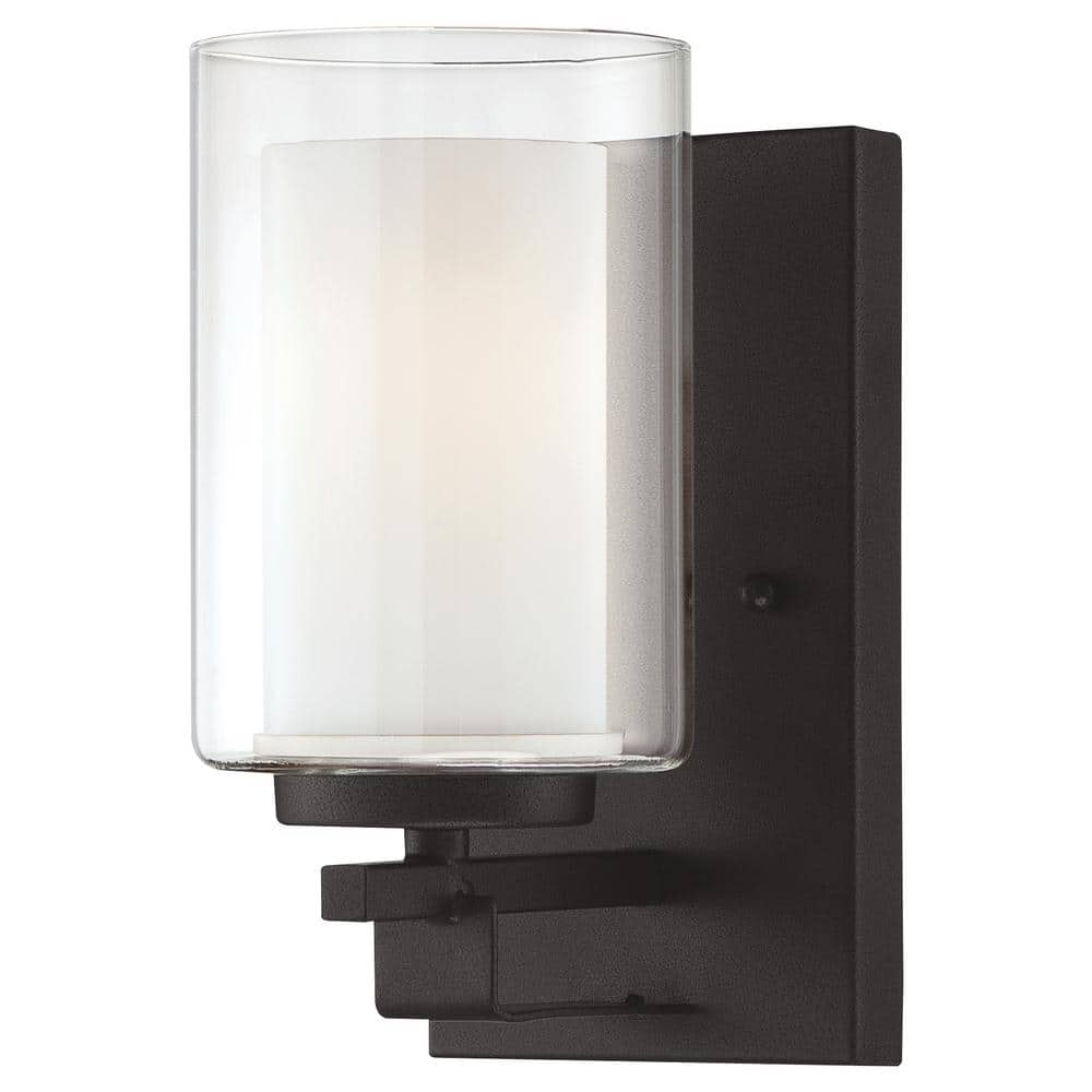 Sand Coal Etched White Glass Cylinder Bath Bar Light