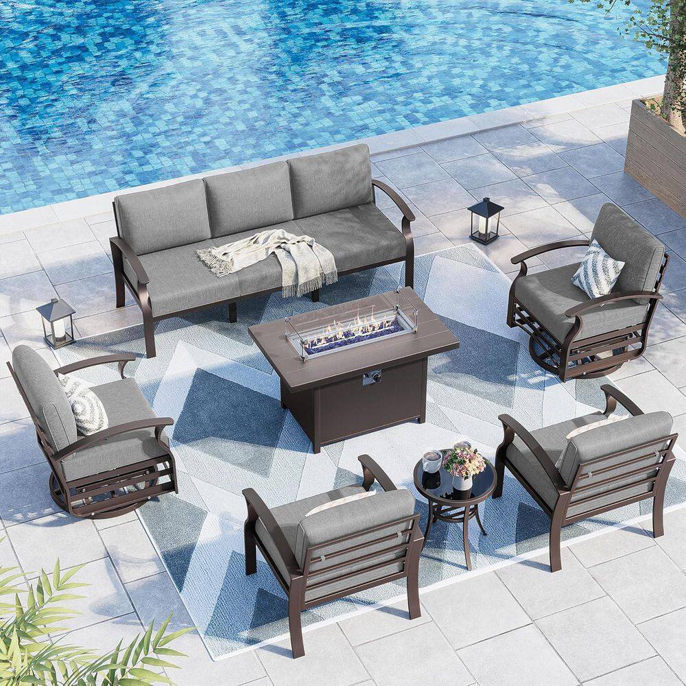 7-Piece Aluminum Patio Conversation Sectional Seating Set with 5 in. Thick Cushion, Swivel Rocking Chairs, Cushion Gray price history on PriceWatchPro