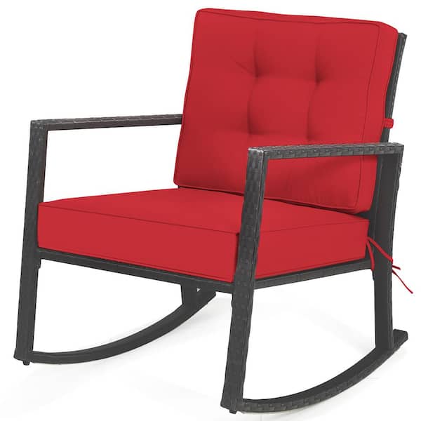Costway Metal Outdoor Rocking Chair with Red Cushion Rocker Chair Outdoor Glider