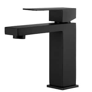 Durable Single Handle Single Hole Bathroom Faucet with Bathroom Sink Drain and Pop Up Drain stopper in Matte Black