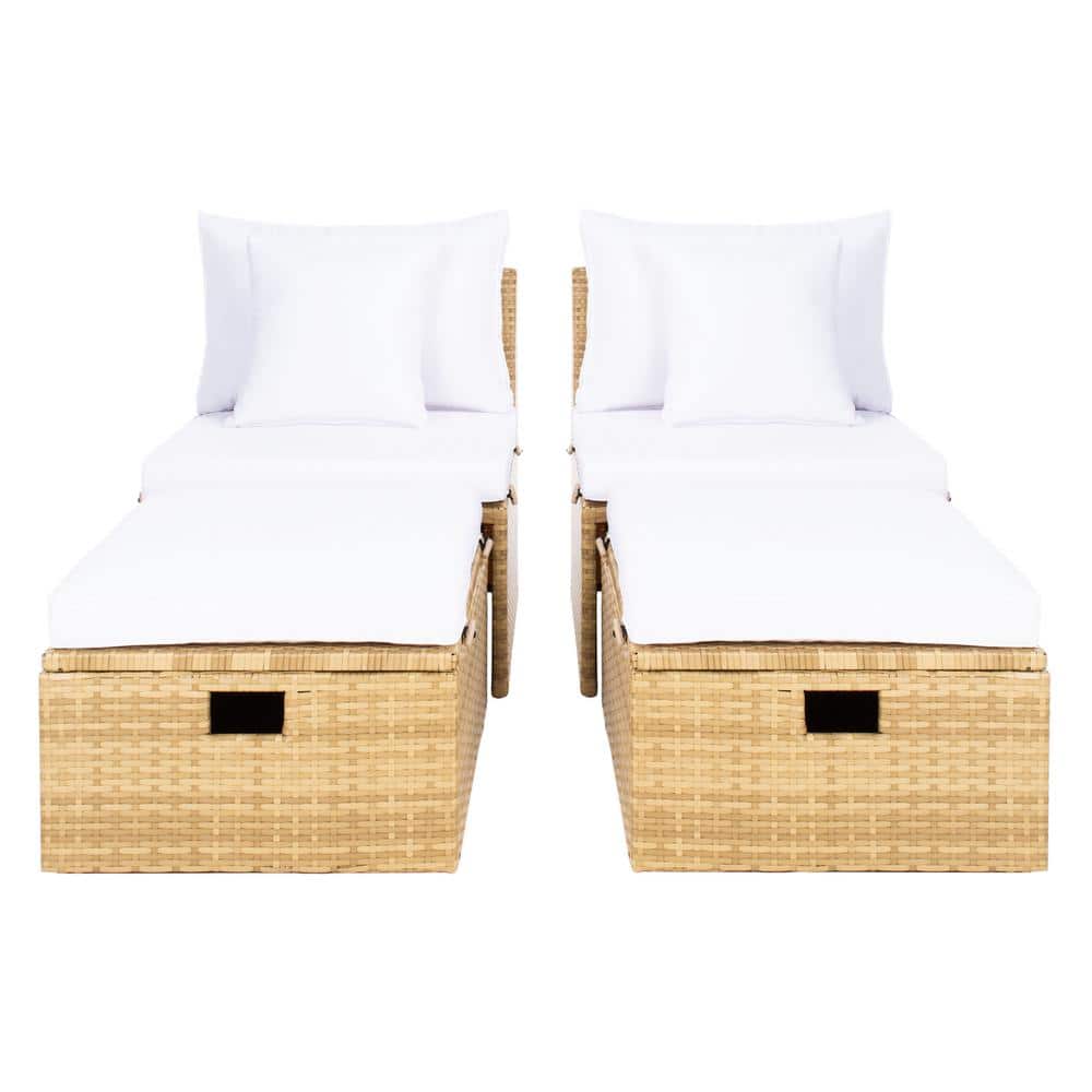 Pramla 3-Person Natural Brown Eucalyptus Outdoor Settee with White Cushions