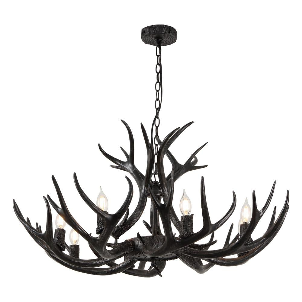 Eldora 36 in. 8-Light Black Rustic Farmhouse Adjustable Resin Antler LED Chandelier price history on PriceWatchPro