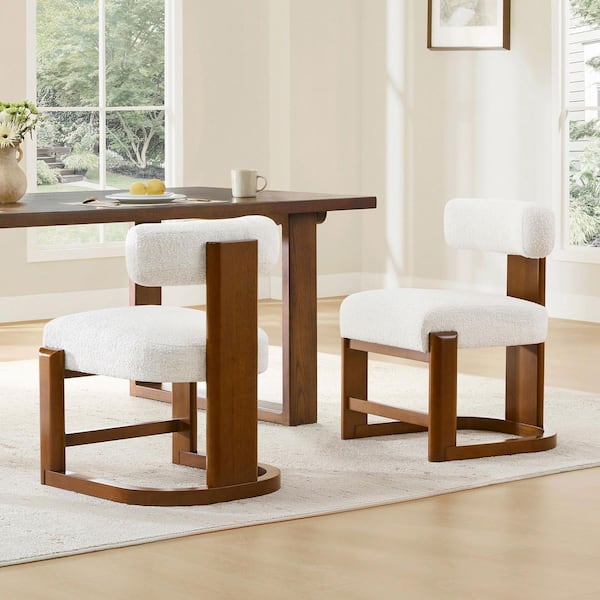 Tova Pearl/Walnut Fabric Armless Dinning Chairs with Solid Rubber Wood Frame and U-shaped base Set of 2 for Dining Room