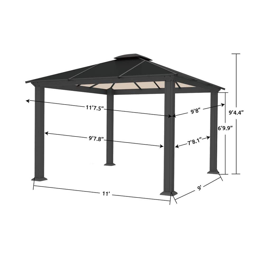 Santa Monica 10x12 Black Aluminum Hard-Top Gazebo with Netting