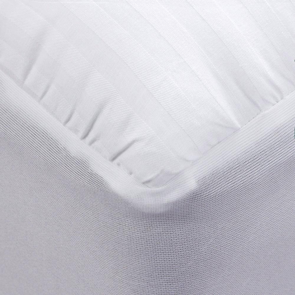 White Dobby Stripe Cotton Full Mattress Pad with Polyester Fill