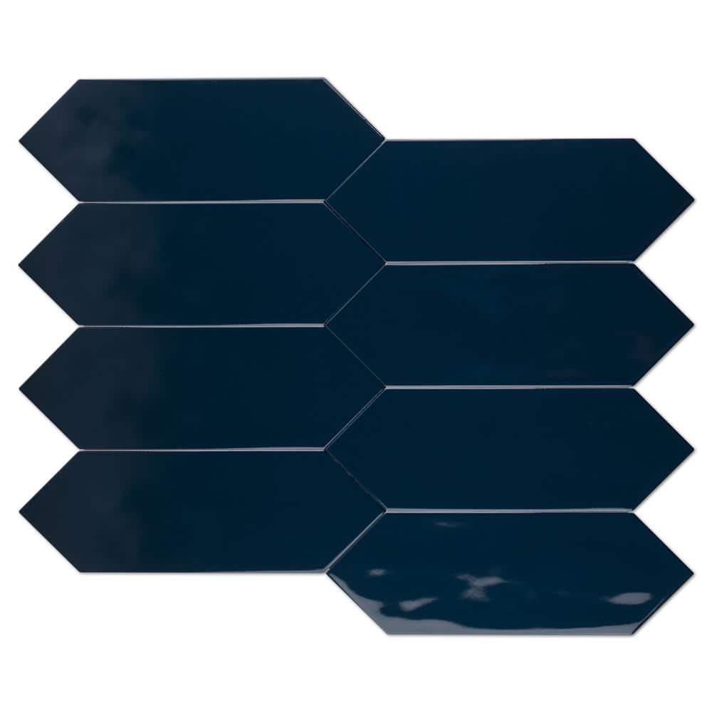 Denim Blue Polished Ceramic Picket Wall Tile 3.94" x 11.81"