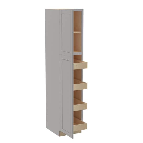Home Decorators Collection Washington Veiled Gray Plywood Shaker Assembled Utility Pantry Kitchen Cabinet Soft Close 18 in W x 24 in D x 84 in H