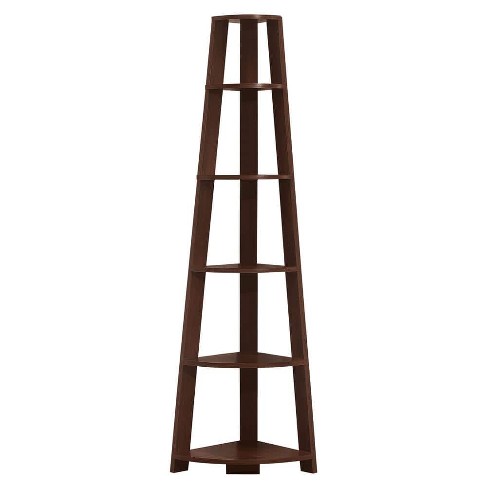 71.25 in. Brown Faux Wood 5-Shelf Corner Bookcase