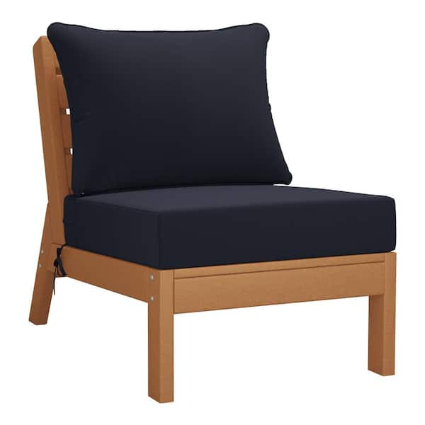 WESTIN OUTDOOR Birchwood Outdoor Patio Deep Seating HDPE Armless Lounge Chair in Teak with Navy Blue Cushions
