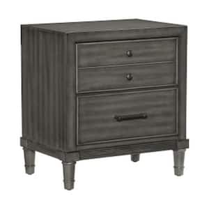 25 in. Gray and Bronze 2-Drawer Wooden Nightstand