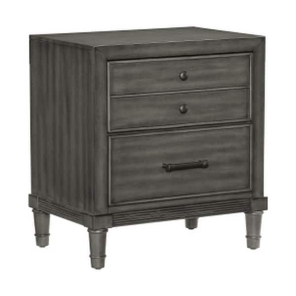 Benjara 25 in. Gray and Bronze 2-Drawer Wooden Nightstand