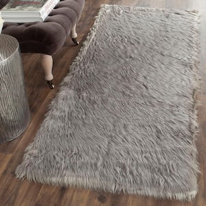 Faux Sheep Skin Gray 3 ft. x 8 ft. Solid Runner Rug