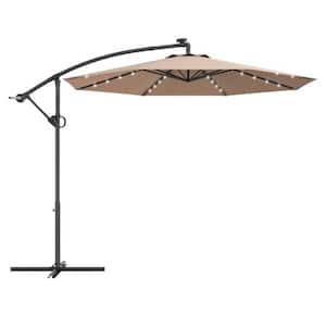 10 ft. 360-Degrees Rotation Aluminum Tilt Cantilever Patio Umbrella with LED Lights and Cross Base in Beige