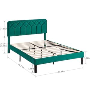 Bed Frame with Upholstered Headboard, Green Metal Frame Full Platform Bed with Strong Frame and Wooden Slats Support