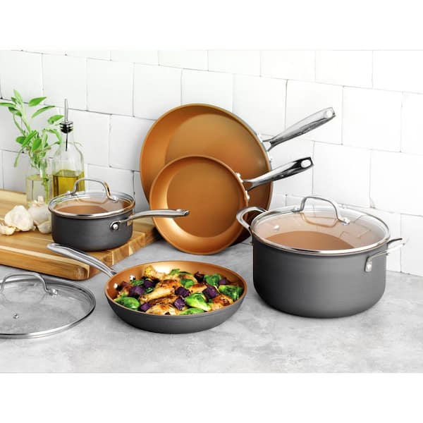 Professional 8-Piece Hard Anodized Aluminum Ti-Ceramic Nonstick Cookware Set