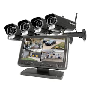 PHOENIXM2 Non-Wi-Fi Plug-In Power Security Camera System with 7 in. Monitor SD Card Recording and 4 Night Vision Cameras