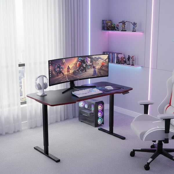 Homy Casa WJSNDW 55.12 x 27.56 in. Jet Black and Scarlet Red Electric Height Adjustable Standing Desk with Dual Motor