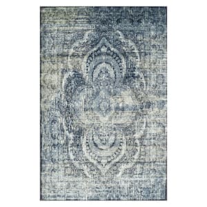 Salford Blue 4 ft. x 6 ft. Floral Medallion Polypropylene Area Rug