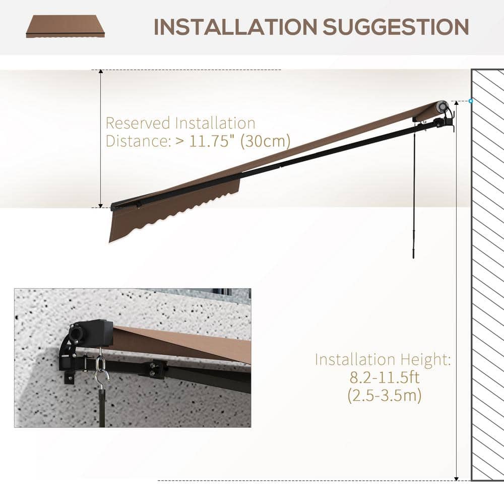 Coffee Brown 12' x 10' Retractable Awning with Manual Crank Handle