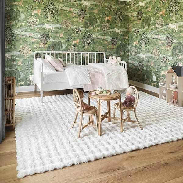 Ivana Checkered Plush Cloud Washable Off White 6 ft. x 6 ft. Indoor Square Rug