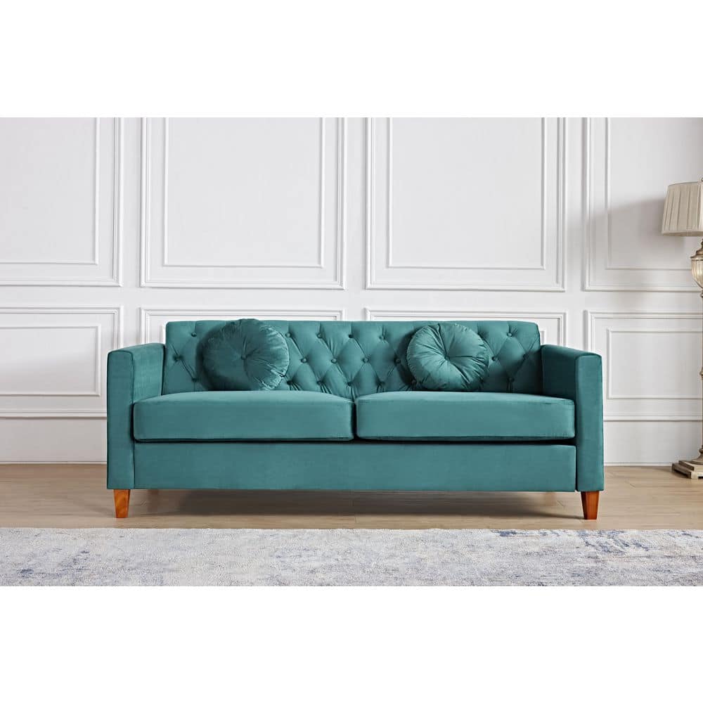 Lory 79.5 in. W Square Arms Velvet 3-Seats Straight Lawson Sofa with in Green price history on PriceWatchPro