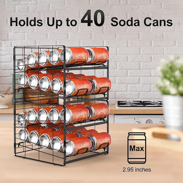 Stackable Can Organizer for Pantry with 2 Adjustable Dividers, Soda Can  Organizer, Can Storage Dispenser Holds up to 28 Cans, 2 tier Metal Wire