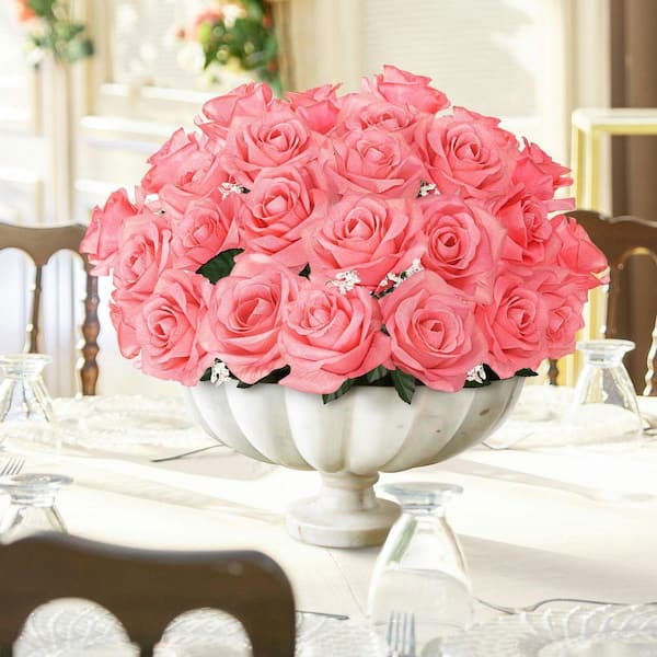 LIVING LUXURY 14 in. Coral Pink Artificial Open Rose Flower Stem