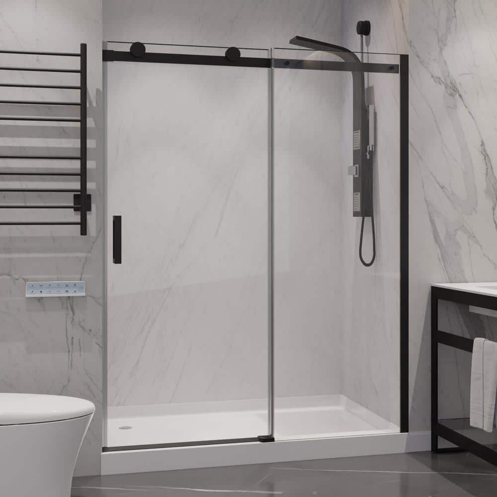 Rhodes Series 48 in. x 76 in. H Sliding Frameless Shower Door in Matte Blac