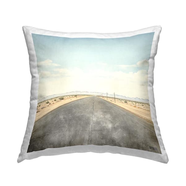 Stupell Industries Desert Road Horizon Tan Print Polyester 18 in. x 18 in. Throw Pillow