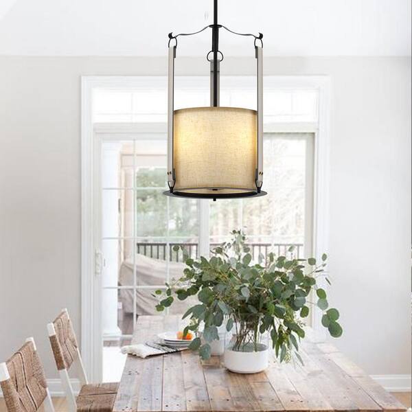 TOZING 3-Light Black Fabric Leather Lampshade Design Industrial Farmhouse  Vintage Rustic Metal Pendant Ceiling Light Fixture CLCCY-DD-2338BYDD-2306 -  The Home Depot