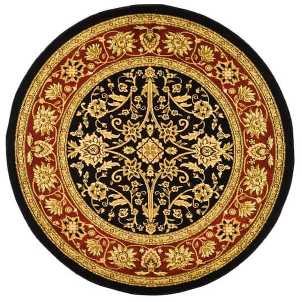Lyndhurst 10 ft. x 10 ft. Round Black/Red Border Floral Antique Area Rug