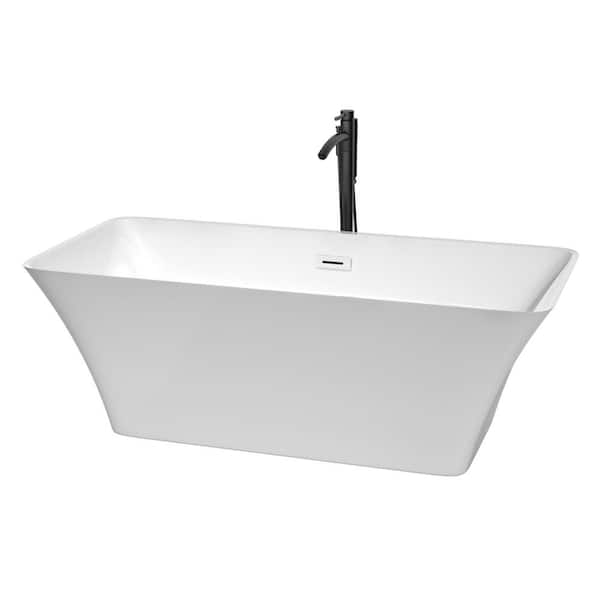 Wyndham Collection Tiffany 67 in. Acrylic Flatbottom Bathtub in White with Shiny White Trim and Matte Black Faucet