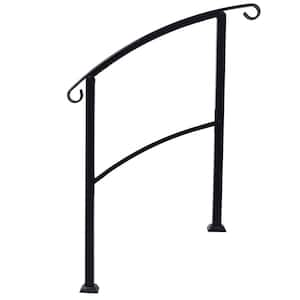 55 in. H x 37 in. W Black Wrought Iron Handrails, Outdoor Stair Railing Kit for 1 Steps or 3 Steps