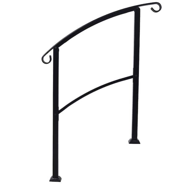 Angel Sar 55 in. H x 37 in. W Black Wrought Iron Handrails, Outdoor Stair Railing Kit for 1 Steps or 3 Steps