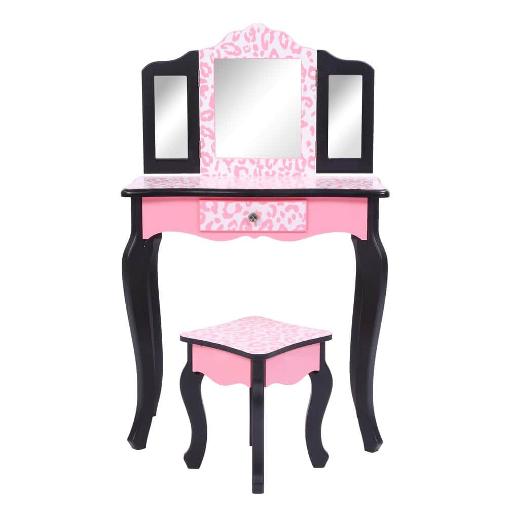 3-Fold Mirror Single Drawer Red Leopard Grain Children Vanity Table Sets 2-of Pieces price history on PriceWatchPro