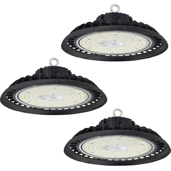 3-Pack 11 in. 600-Watt Equivalent Integrated LED Dimmable Black UFO High Bay Light 5000K Lighting for Warehouse IP65