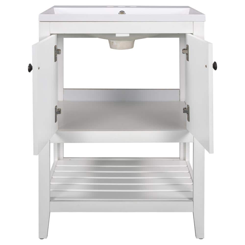 24" White Wood Freestanding Bathroom Vanity with Ceramic Sink