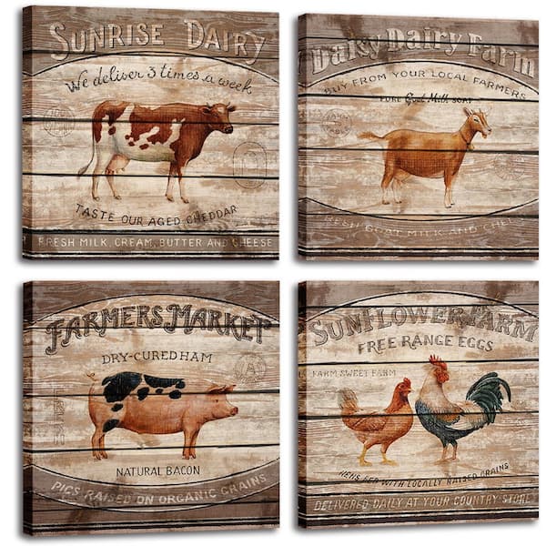 Tatahance Retro Animal & Farm Canvas Art Wall Mural Set of 4