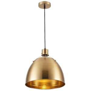 1-Light Gold Single Dome Pendant Light with Metal Shade