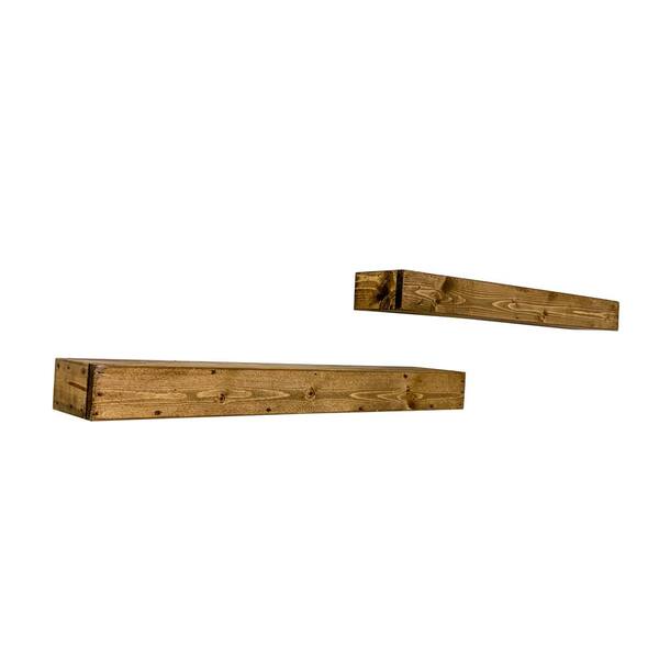 Intrinsic Haven Rustic Artisan 30 in. W x 6 in. D Dark Brown Pine Wood Floating Mantel Set of 2 Decorative Wall Shelf