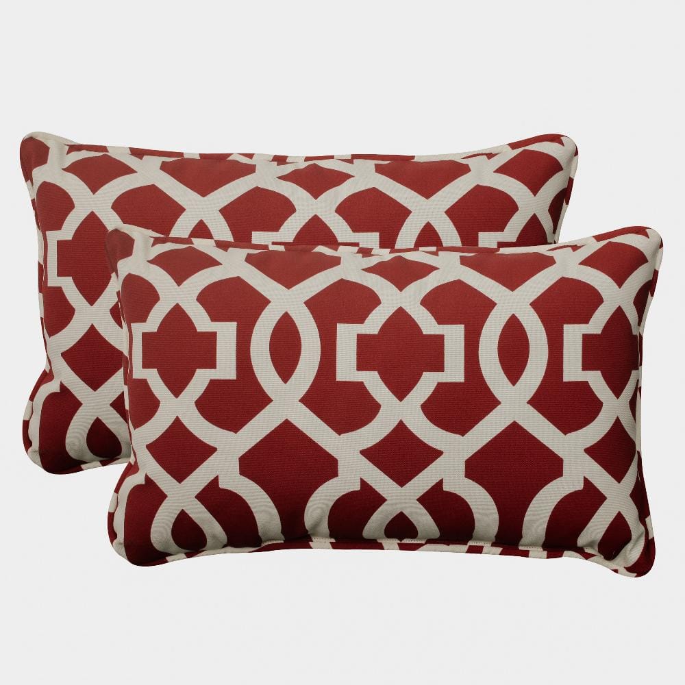 Red and White Geometric Rectangular Outdoor Throw Pillows Set