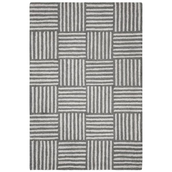 SAFAVIEH Abstract Ivory/Dark Gray 5 ft. x 8 ft. Basketweave Striped Area Rug