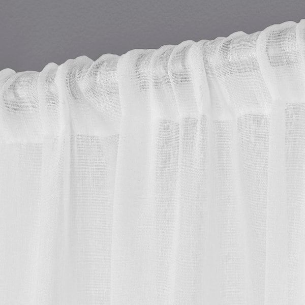 Belgian RP Winter White Solid Sheer Rod Pocket Curtain, 50 in. W x 108 in. L (Set of 2)