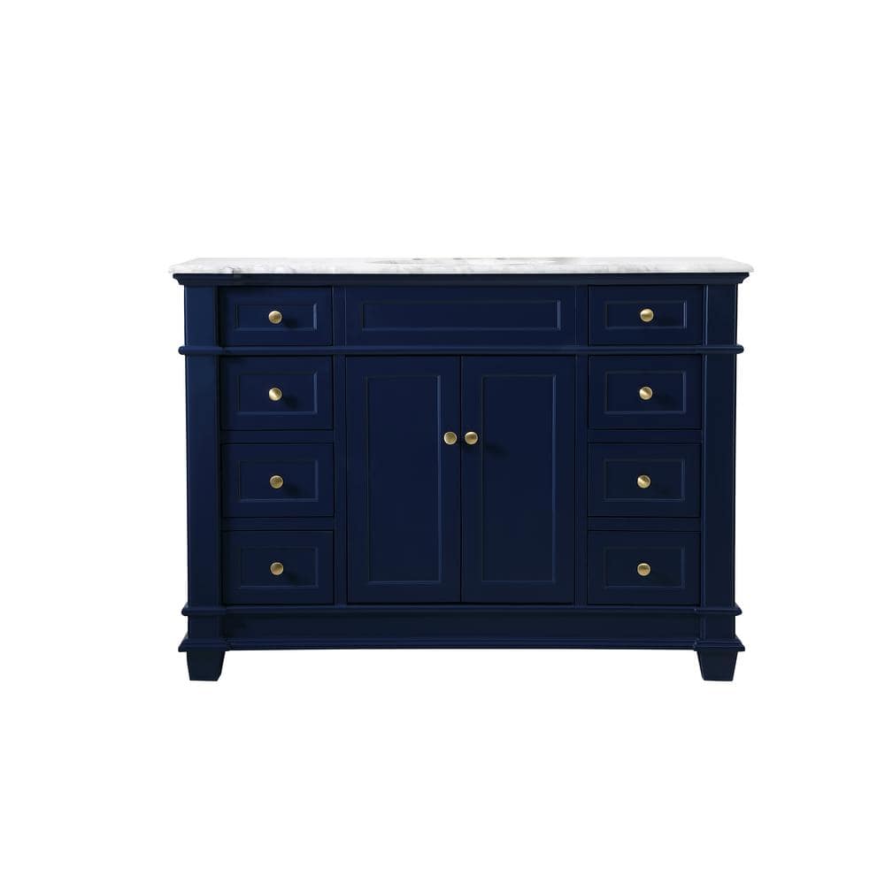 Simply Living 48 in. Single Bathroom Vanity in Blue with Marble Vanity Top 