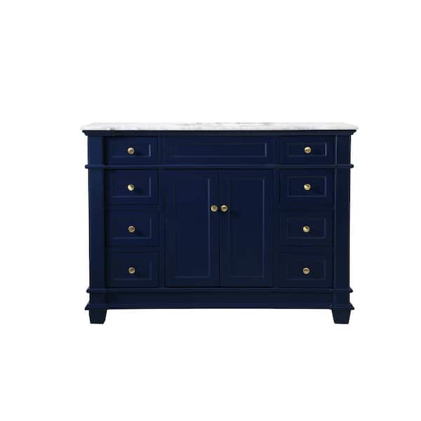 Unbranded Simply Living 48 in. Single Bathroom Vanity in Blue with Marble Vanity Top in Cararra White