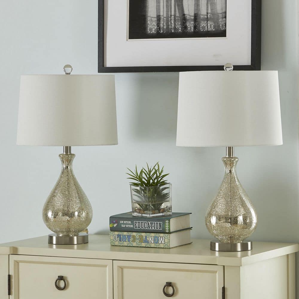 Denver 22.75 in. Nickel Coastal Glass Bedroom Living Room Bedside Desk Nightstand Table Lamps (Set of 2) price history on PriceWatchPro